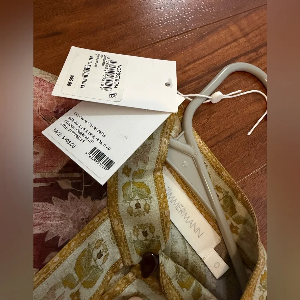 Zimmermann Tallow Printed 100% Silk Midi  Dress - Picture 2 of 5